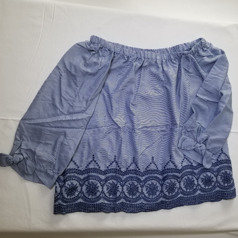 Blouse - Skyblue Stripes Off-Shoulder